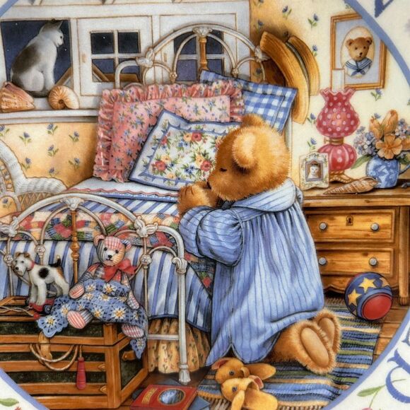 ROYAL DOULTON Franklin Mint "Teddy Says His Prayers" - 8" Plate w COA & Stand - Picture 3 of 8